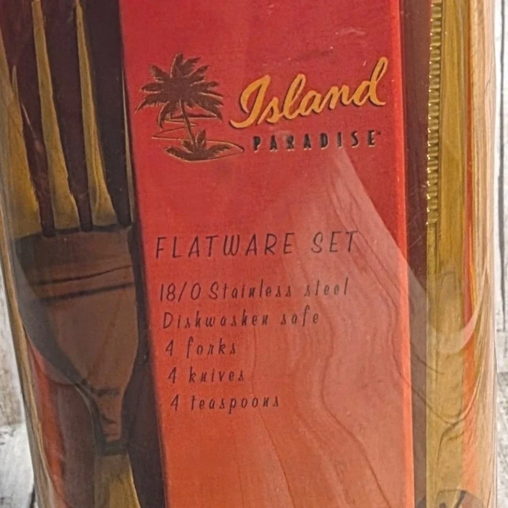 Island Paradise Faux Bamboo 12pc Flatware Set 18/0 Stainless Steel Service for 4